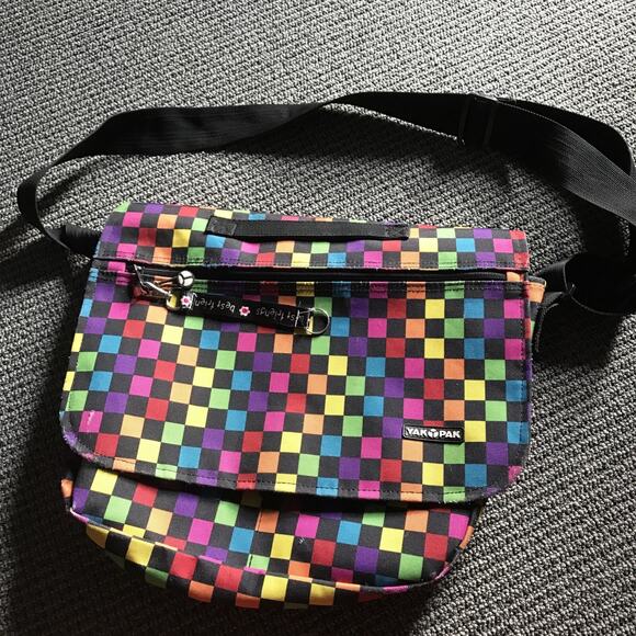 Yak Pak Crossbody Messenger Bag Multi-Color Checkerboard Bag - Picture 1 of 8